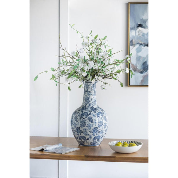 Homeroots 24" Elegant Blue And White Floral Curved Porcelain Vase – Stunning Centerpiece For Home Decor  Porcelain 565452