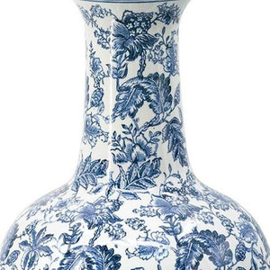 Homeroots 24" Elegant Blue And White Floral Curved Porcelain Vase – Stunning Centerpiece For Home Decor  Porcelain 565452