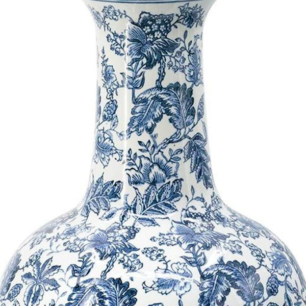Homeroots 24" Elegant Blue And White Floral Curved Porcelain Vase – Stunning Centerpiece For Home Decor  Porcelain 565452