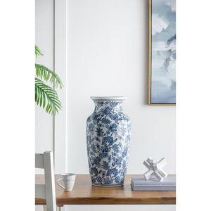 HomeRoots 24" Chinoiserie Blue and White Porcelain Urn Vase - Elegant Centerpiece for Timeless Décor & Gifts 565453