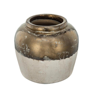 HomeRoots 11" Hand-Painted Beige and Bronze Terracotta Round Jug Vase – Rustic Elegance for Any Home Decor 565454