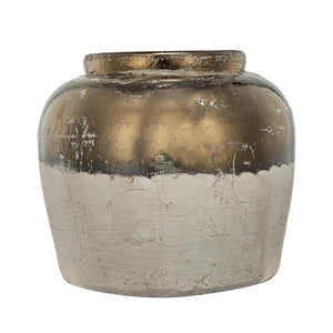 HomeRoots 11" Hand-Painted Beige and Bronze Terracotta Round Jug Vase – Rustic Elegance for Any Home Decor 565454