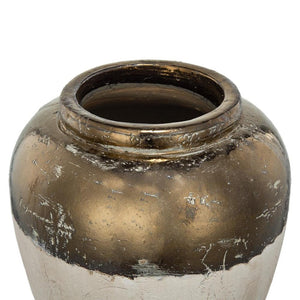 HomeRoots 11" Hand-Painted Beige and Bronze Terracotta Round Jug Vase – Rustic Elegance for Any Home Decor 565454