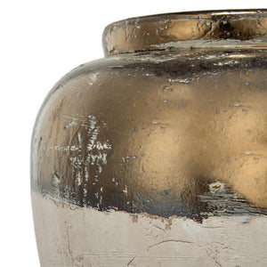 HomeRoots 11" Hand-Painted Beige and Bronze Terracotta Round Jug Vase – Rustic Elegance for Any Home Decor 565454