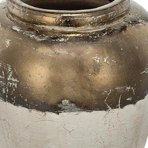 HomeRoots 11" Hand-Painted Beige and Bronze Terracotta Round Jug Vase – Rustic Elegance for Any Home Decor 565454