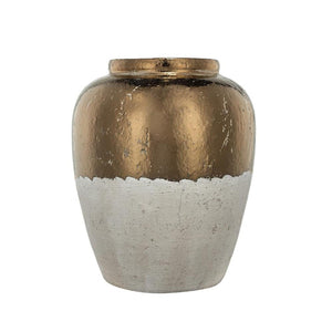 HomeRoots 16" Hand-Painted Beige and Bronze Terracotta Round Jug Vase for Elegant Home Decor Accents 565455