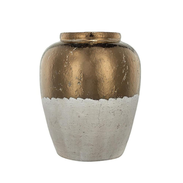 HomeRoots 16" Hand-Painted Beige and Bronze Terracotta Round Jug Vase for Elegant Home Decor Accents 565455