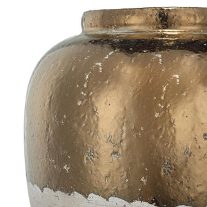 HomeRoots 16" Hand-Painted Beige and Bronze Terracotta Round Jug Vase for Elegant Home Decor Accents 565455