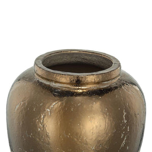 HomeRoots 16" Hand-Painted Beige and Bronze Terracotta Round Jug Vase for Elegant Home Decor Accents 565455