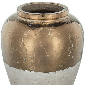 HomeRoots 16" Hand-Painted Beige and Bronze Terracotta Round Jug Vase for Elegant Home Decor Accents 565455