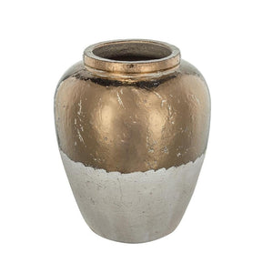 HomeRoots 16" Hand-Painted Beige and Bronze Terracotta Round Jug Vase for Elegant Home Decor Accents 565455