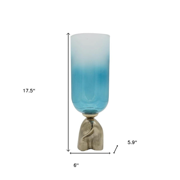 HomeRoots 18" Elegant Ombre Glass Pedestal Vase in Aqua Blue and Gold - Modern Home Decor Accent Piece 565456