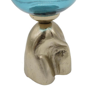 HomeRoots 18" Elegant Ombre Glass Pedestal Vase in Aqua Blue and Gold - Modern Home Decor Accent Piece 565456