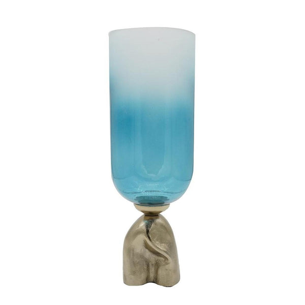 HomeRoots 18" Elegant Ombre Glass Pedestal Vase in Aqua Blue and Gold - Modern Home Decor Accent Piece 565456