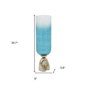 HomeRoots 21" Ombre Glass and Gold Aluminum Pedestal Vase - Modern Elegance for Floral Arrangements & Decor 565457