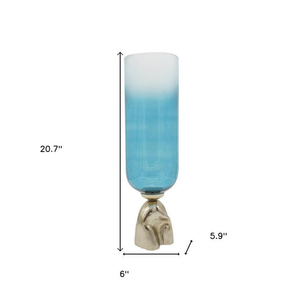 HomeRoots 21" Ombre Glass and Gold Aluminum Pedestal Vase - Modern Elegance for Floral Arrangements & Decor 565457