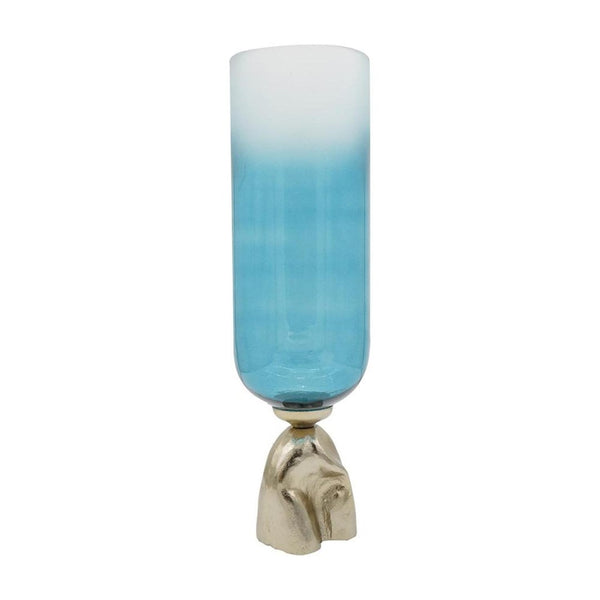 HomeRoots 21" Ombre Glass and Gold Aluminum Pedestal Vase - Modern Elegance for Floral Arrangements & Decor 565457