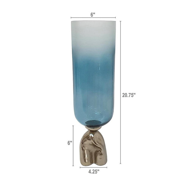 HomeRoots 21" Ombre Glass and Gold Aluminum Pedestal Vase - Modern Elegance for Floral Arrangements & Decor 565457