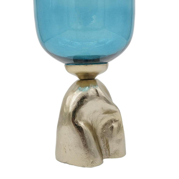 HomeRoots 21" Ombre Glass and Gold Aluminum Pedestal Vase - Modern Elegance for Floral Arrangements & Decor 565457