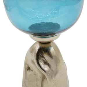 HomeRoots 21" Ombre Glass and Gold Aluminum Pedestal Vase - Modern Elegance for Floral Arrangements & Decor 565457