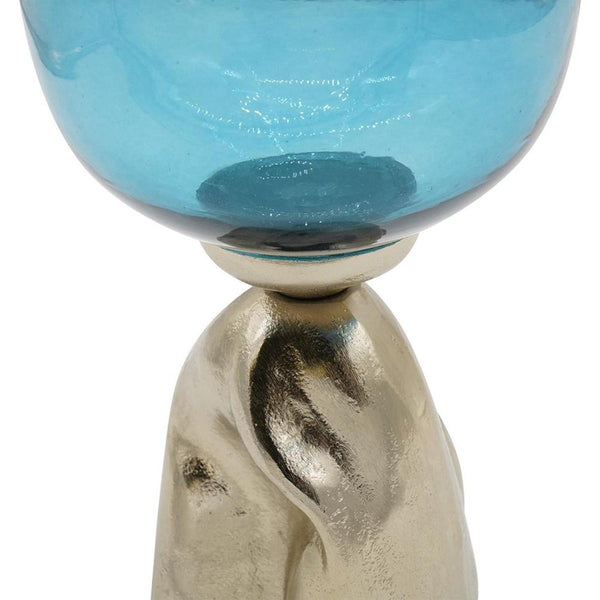 HomeRoots 21" Ombre Glass and Gold Aluminum Pedestal Vase - Modern Elegance for Floral Arrangements & Decor 565457