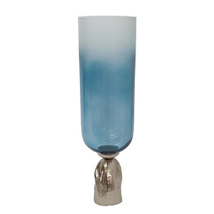 HomeRoots 21" Ombre Glass and Gold Aluminum Pedestal Vase - Modern Elegance for Floral Arrangements & Decor 565457