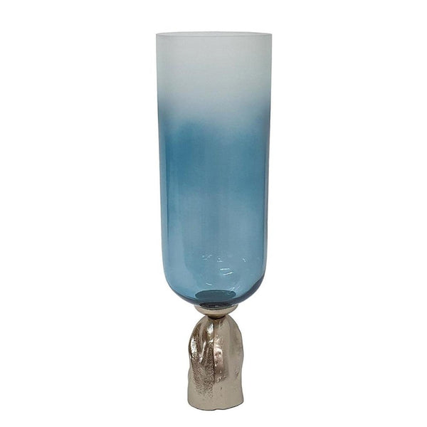 HomeRoots 21" Ombre Glass and Gold Aluminum Pedestal Vase - Modern Elegance for Floral Arrangements & Decor 565457
