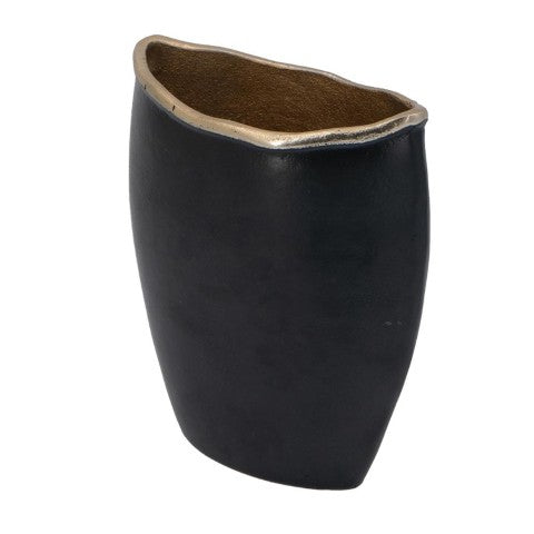 Homeroots 10" Black And Gold Oval Cast Aluminum Table Vase - Elegant Home Decor For Sophisticated Style  Aluminum 565459