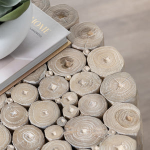 Crestview Collection Rustic Teak Wood Accent Table - Timeless Cylinder Design With White Wash Finish For Cozy Living Spaces Tan Solid Wood Cvfdr1017