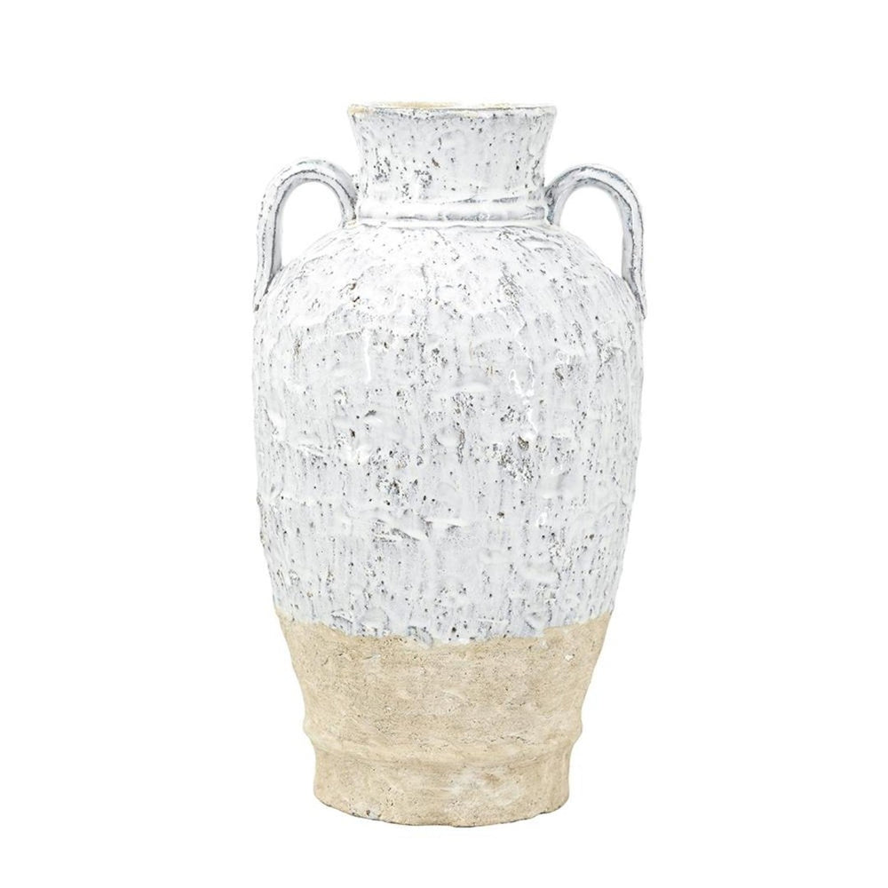 HomeRoots 16" Beige and Ivory Amphora Terracotta Urn - Hand-Finished, Vintage Style for Home Décor & Gifts 565467