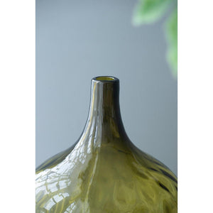 HomeRoots 21" Olive Green Hammered Glass Table Vase - Elegant Bud-Shaped Centerpiece for Home Decor & Gifts 565469