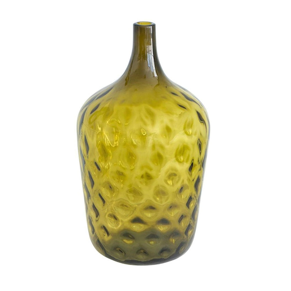 HomeRoots 21" Olive Green Hammered Glass Table Vase - Elegant Bud-Shaped Centerpiece for Home Decor & Gifts 565469