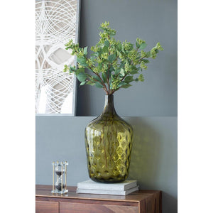 HomeRoots 21" Olive Green Hammered Glass Table Vase - Elegant Bud-Shaped Centerpiece for Home Decor & Gifts 565469