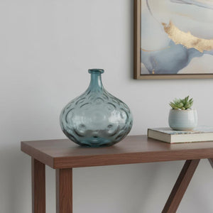 HomeRoots 13" Light Blue Hammered Glass Vase - Modern Decorative Accent for Faux Flowers & Home Décor 565470