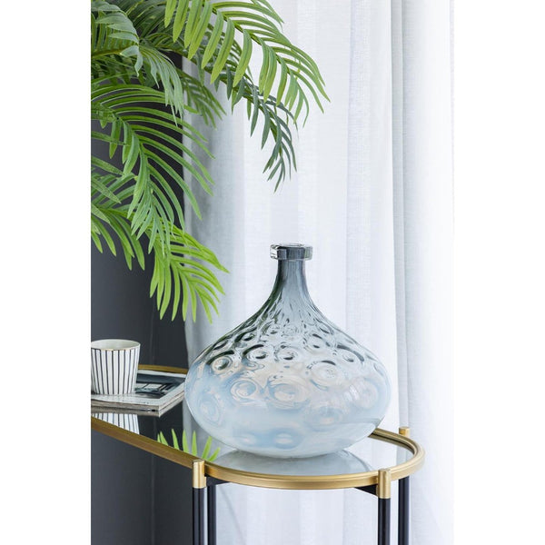 HomeRoots 13" Light Blue Hammered Glass Vase - Modern Decorative Accent for Faux Flowers & Home Décor 565470