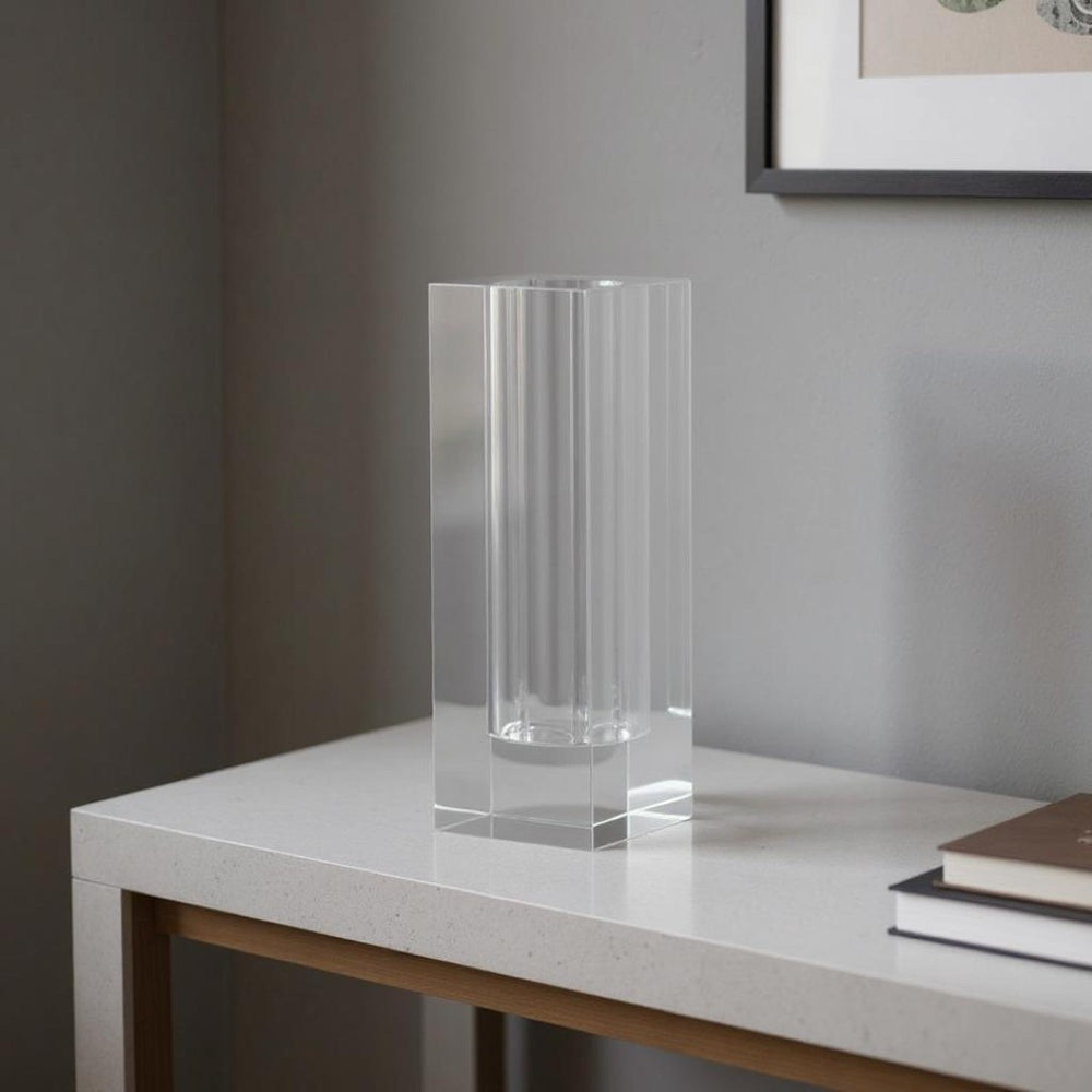 HomeRoots 10" Clear Square Glass Table Vase - Modern Minimalist Design for Fresh Flowers & Elegant Décor 565473