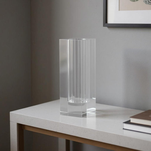 HomeRoots 10" Clear Square Glass Table Vase - Modern Minimalist Design for Fresh Flowers & Elegant Décor 565473