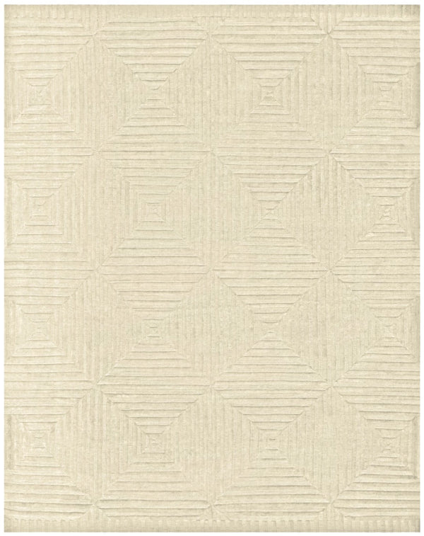 HomeRoots 4' Ivory Wool Geometric Hand-Knotted Area Rug - Durable, Stain-Resistant, Artisan-Crafted Elegance 4' X 6' 565477