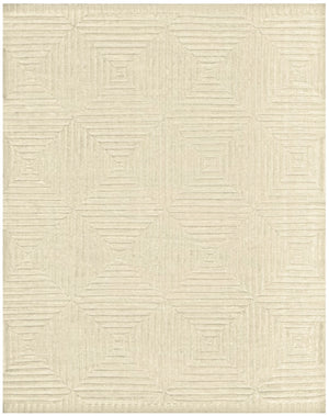 HomeRoots 4' Ivory Wool Geometric Hand-Knotted Area Rug - Durable, Stain-Resistant, Artisan-Crafted Elegance 6' X 9' 565478