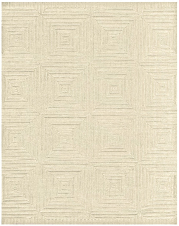 HomeRoots 4' Ivory Wool Geometric Hand-Knotted Area Rug - Durable, Stain-Resistant, Artisan-Crafted Elegance 6' X 9' 565478