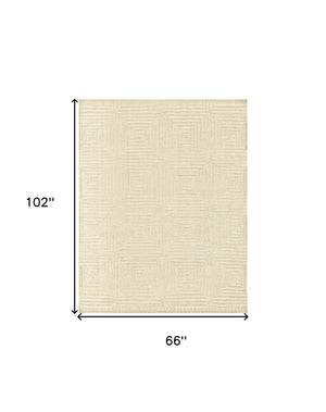 HomeRoots 4' Ivory Wool Geometric Hand-Knotted Area Rug - Durable, Stain-Resistant, Artisan-Crafted Elegance 6' X 9' 565478
