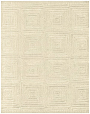 HomeRoots 4' Ivory Wool Geometric Hand-Knotted Area Rug - Durable, Stain-Resistant, Artisan-Crafted Elegance 6' X 9' 565478