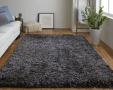 Homeroots 4' X 6' Black Shag Hand Tufted Area Rug Black Polyester 565479