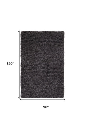 Homeroots 8' X 10' Black Shag Hand Tufted Area Rug Black Polyester 565481