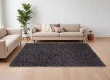 Homeroots 9' X 12' Black Shag Hand Tufted Area Rug Black Polyester 565482