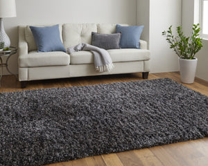 HomeRoots 4' Black Shag Area Rug - Luxurious Hand-Tufted Design for Modern Homes, Stain-Resistant & Soft Feel 10' X 14' 565483