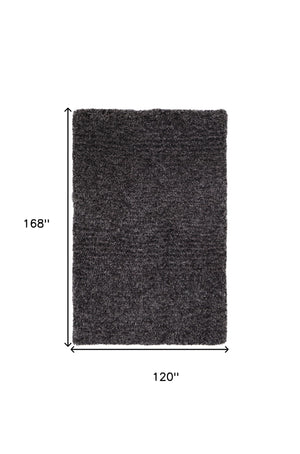 Homeroots 10' X 14' Black Shag Hand Tufted Area Rug Black Polyester 565483