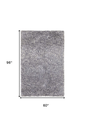 Homeroots 5' X 8' Gray Shag Hand Tufted Area Rug Gray Polyester 565486