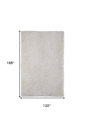 Homeroots 10' X 14' Ivory Shag Hand Tufted Area Rug Ivory Polyester 565495