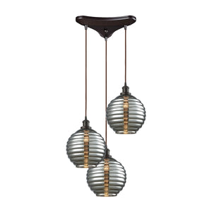 Ridley 10'' Wide 1-Light Triangle Pendant - Oil Rubbed Bronze with Smoke Plated Beehive Glass 56550/3 Elk Lighting